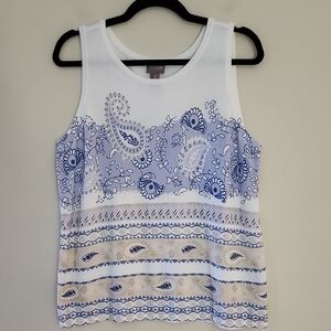 Chico's Knit Tank with Blue Paisley & Border Print (Large) Like New Size Large